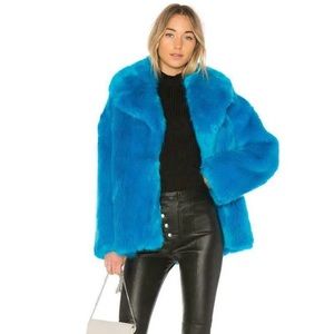 DVF Faux Fur Coat in Cerulean
